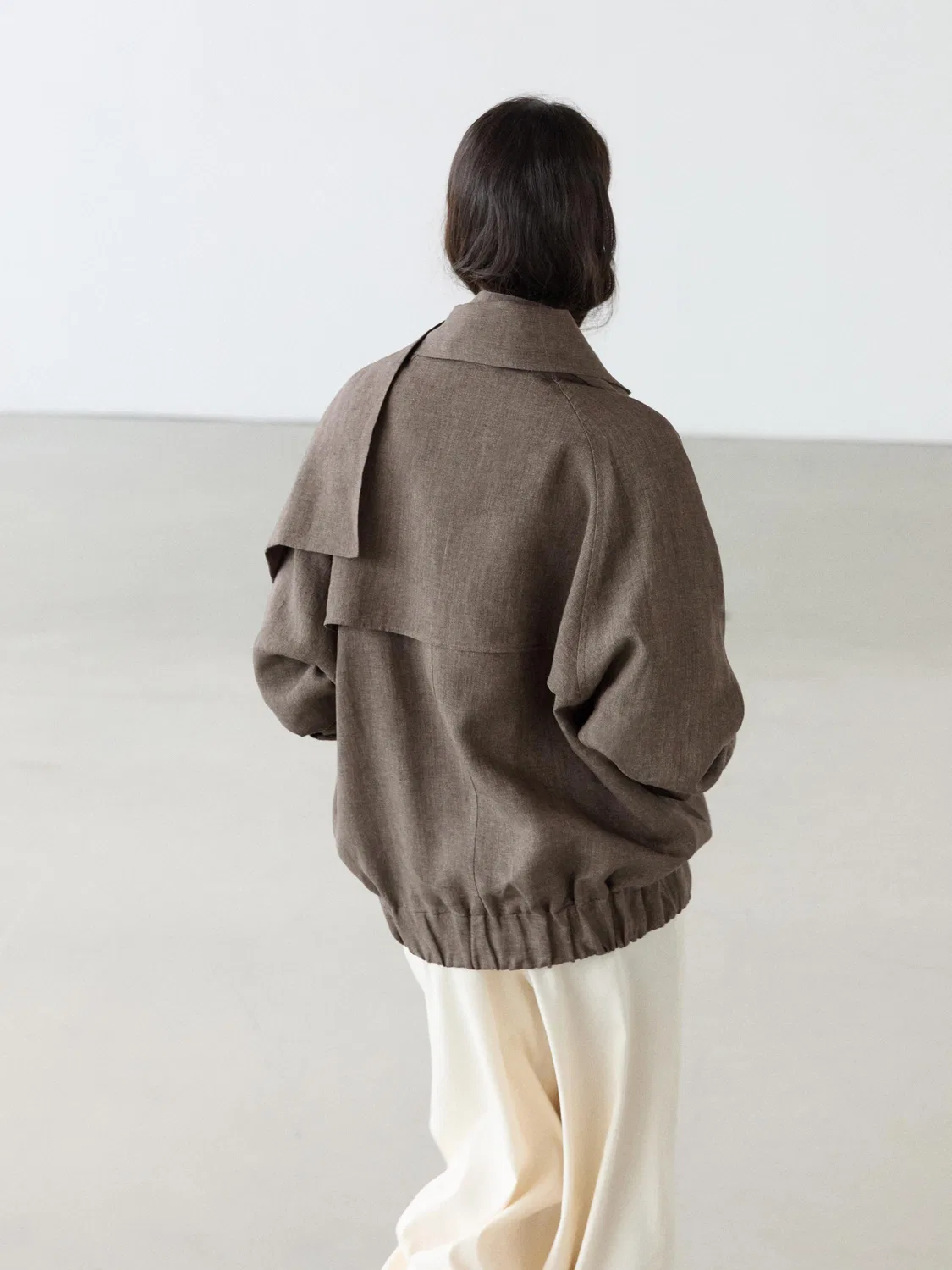 Меланжевая льняная куртка-бомбер с шарфом Massimo Dutti, Carey — фото 4
