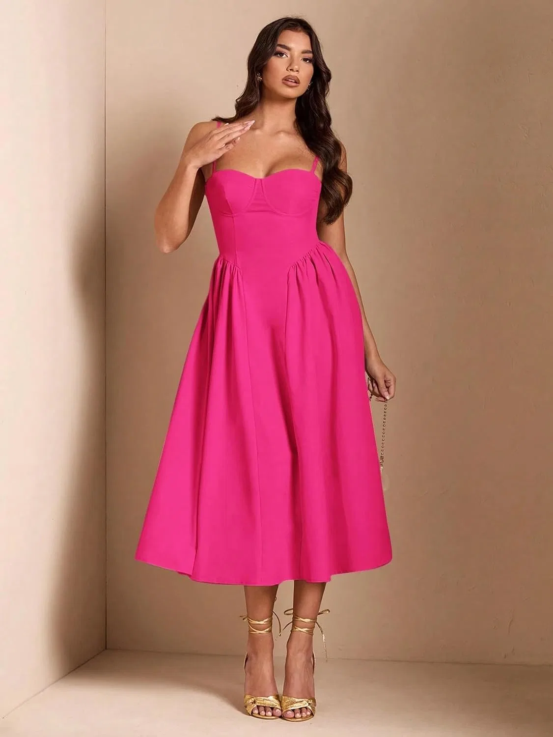 Женское элегантное платье миди с открытой спиной Cami, Hot Pink — фото 4