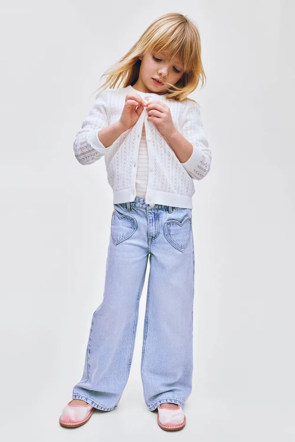 Широкие джинсы с декоративными элементами H&M, Helles Denimblau