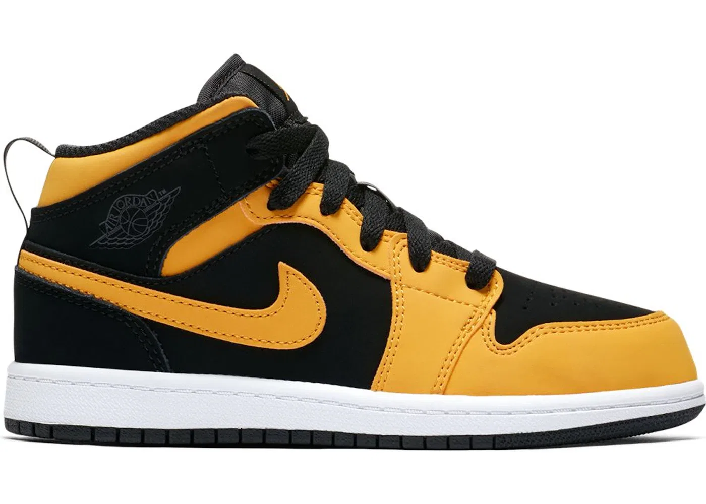 Детские кроссовки с высоким берцем Jordan 1 Mid New Love (2017) Jordan, Black/Varsity Maize-White