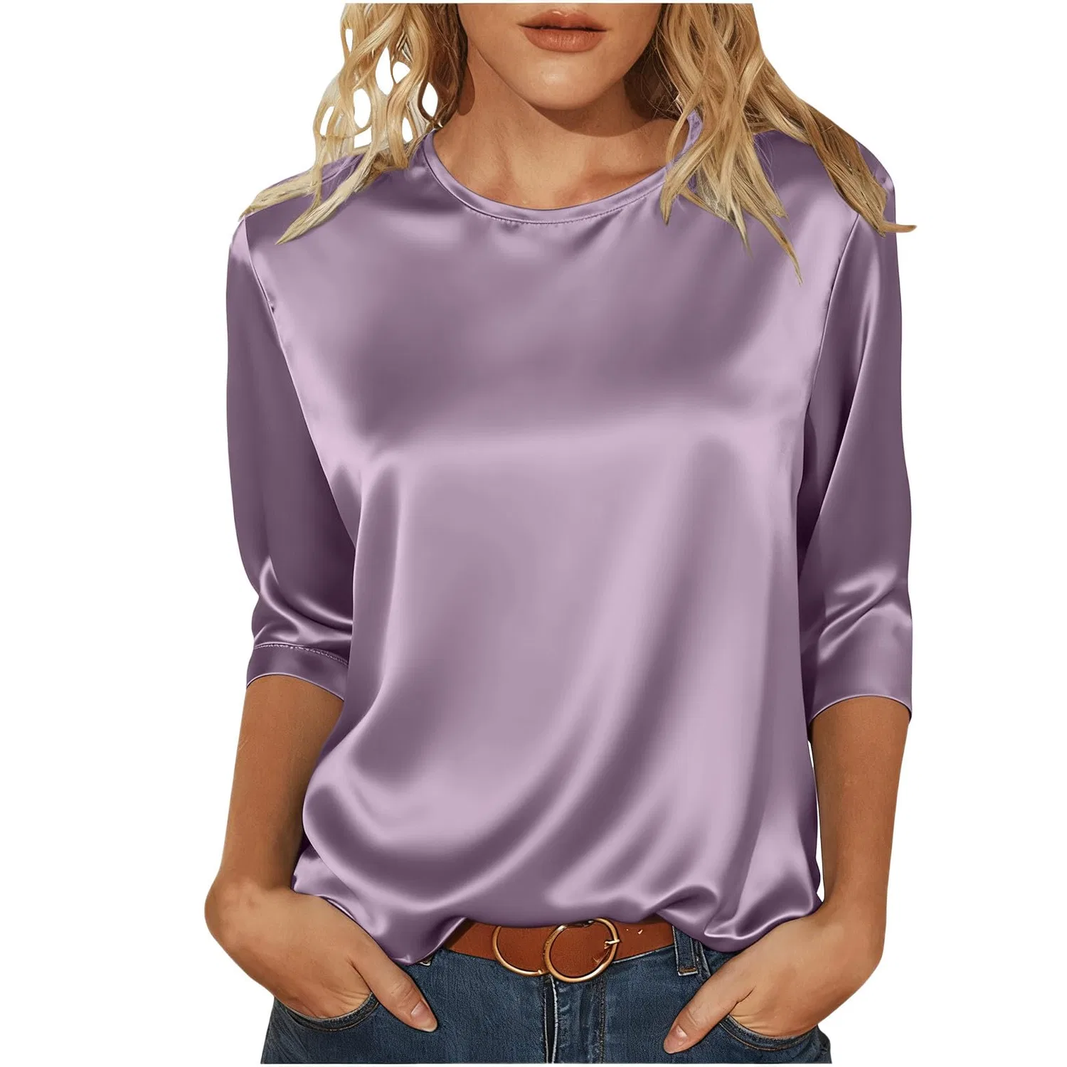 Женская блузка из атласа с длинным рукавом, Purple