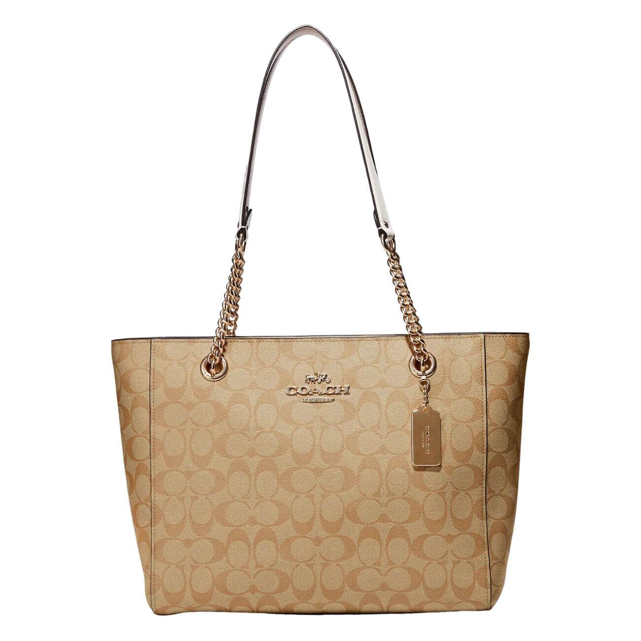 

Сумка Coach Outlet Cammie Chain Tote in Signature Canvas, свело-бежевый/белый