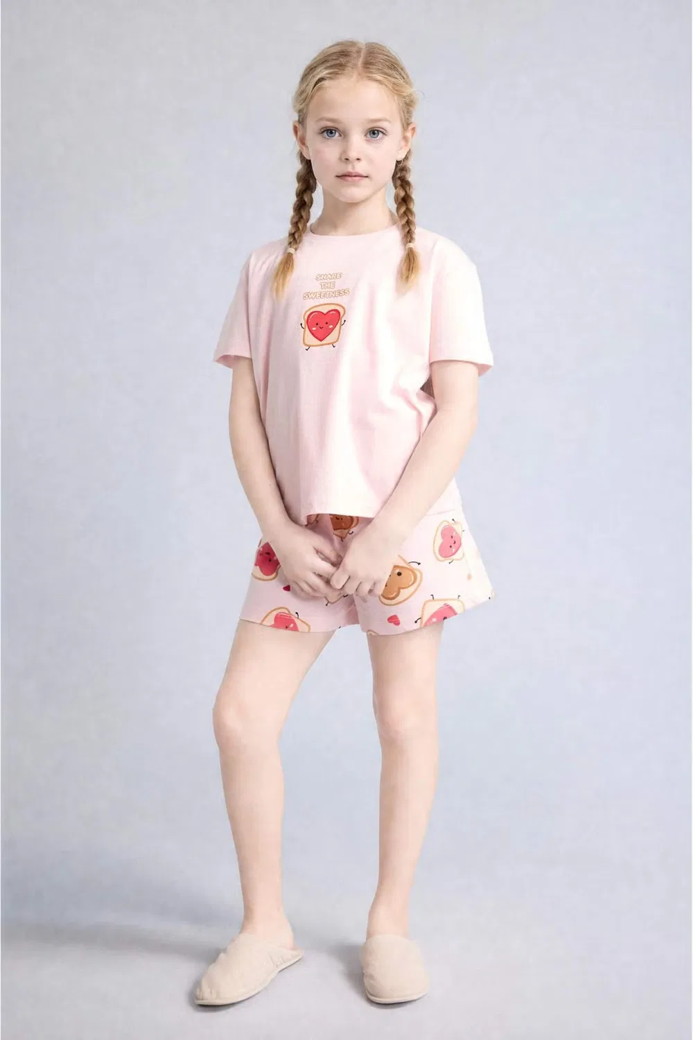 Пижамный комплект с принтом 2 piece regular fit knitted pyjamas Defacto, розовый — фото 3