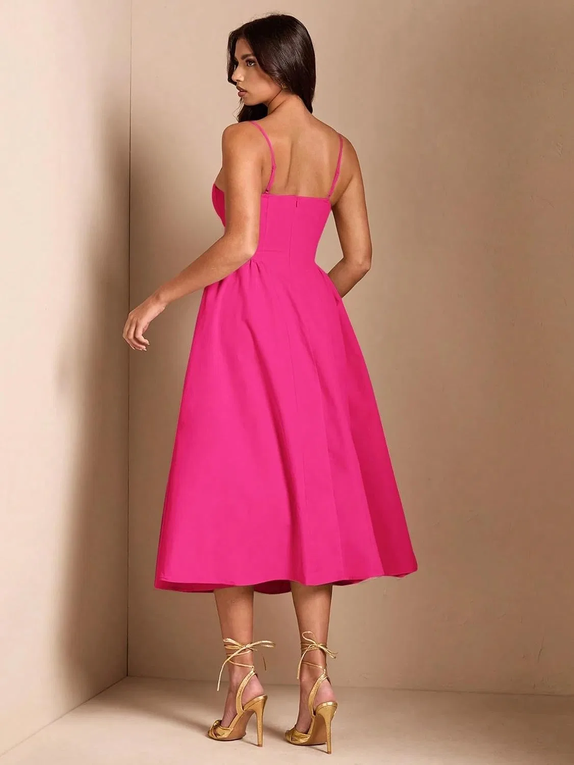 Женское элегантное платье миди с открытой спиной Generic, Hot Pink — фото 3