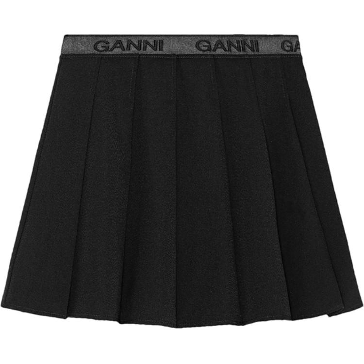 

Мини-юбка из легкого твила со складками GANNI, черный