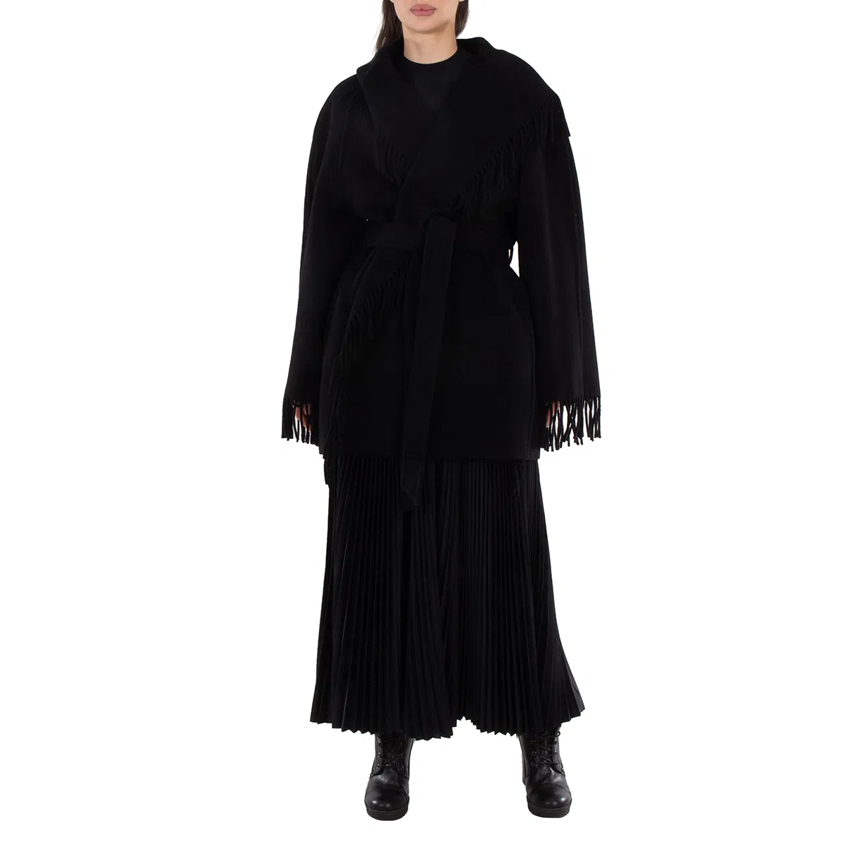 Пальто-карди женское с капюшоном и бахромой Balenciaga, Black — фото 2