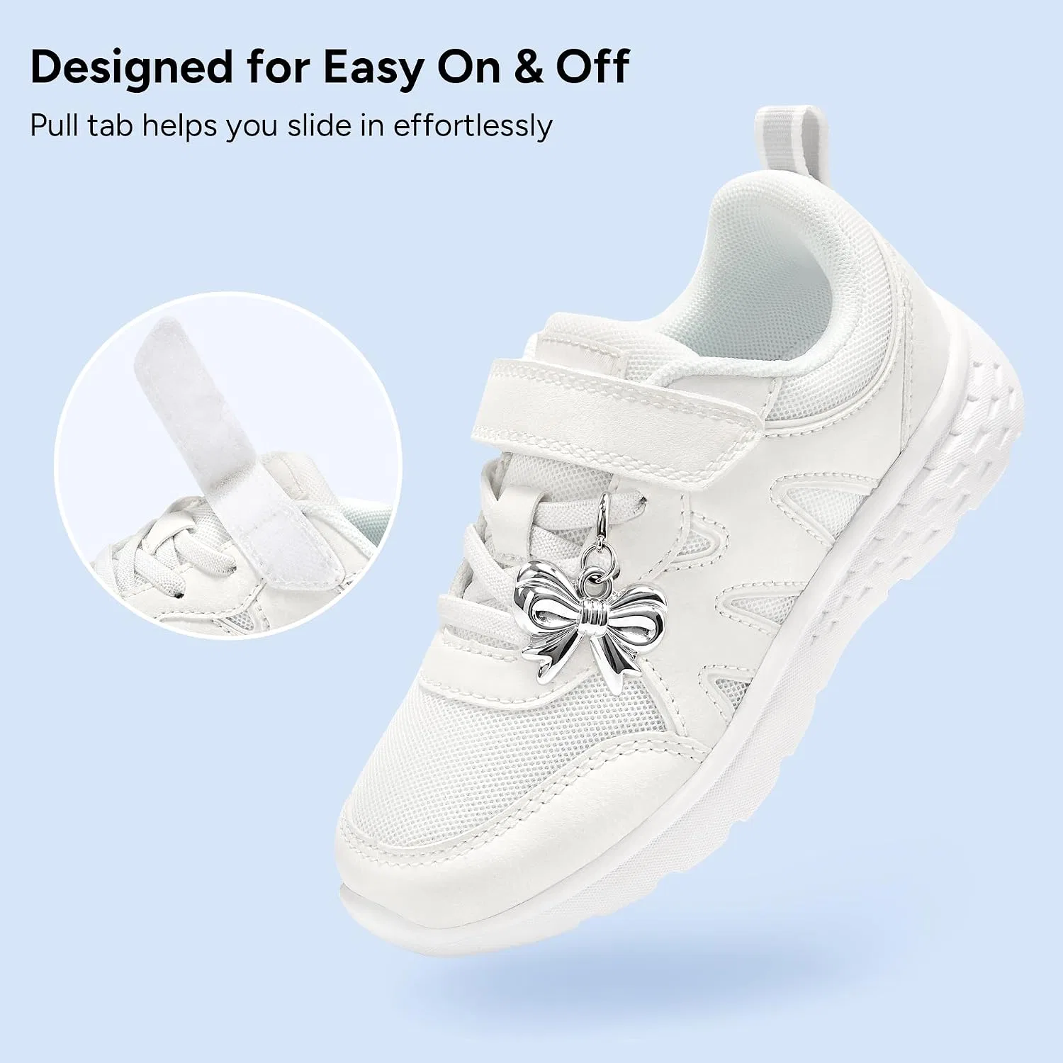 Детские кроссовки для девочек с нескользящей подошвой Stelle, White+charms — фото 4