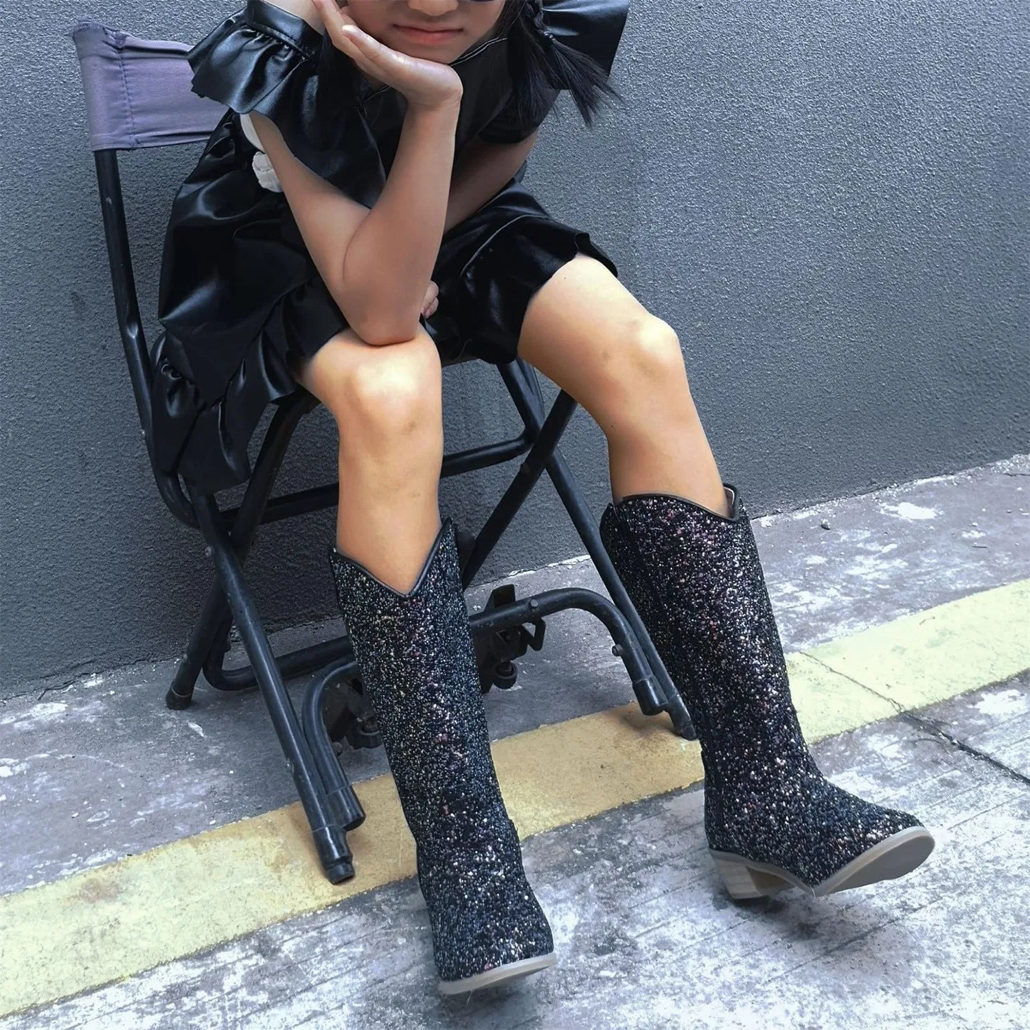 Детские ботинки для девочек с принтом Scarpe 31 Print Shoes Fashion Flower Short Boots, Nero — фото 3