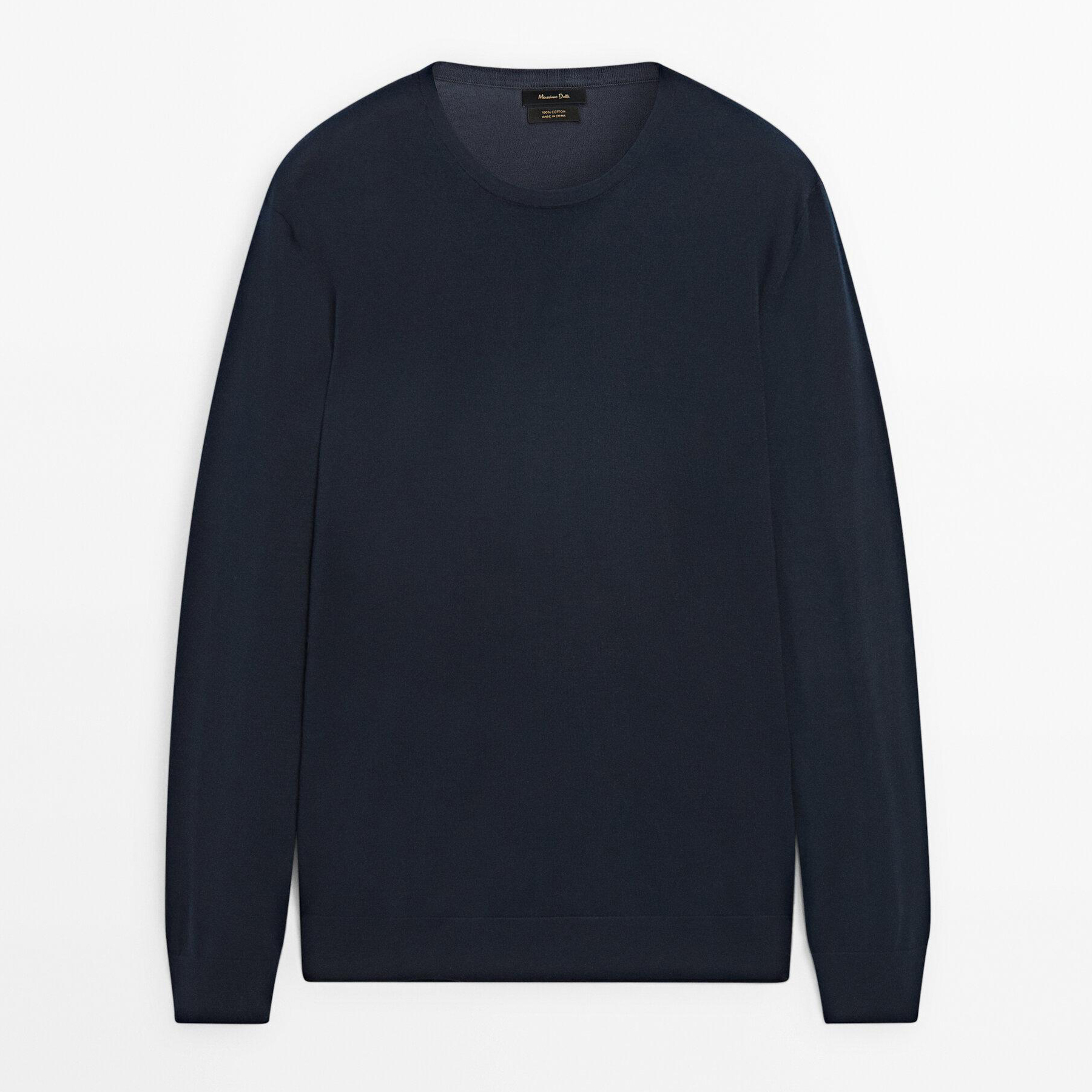 

Хлопковый трикотажный свитер с длинными рукавами Massimo Dutti, синий