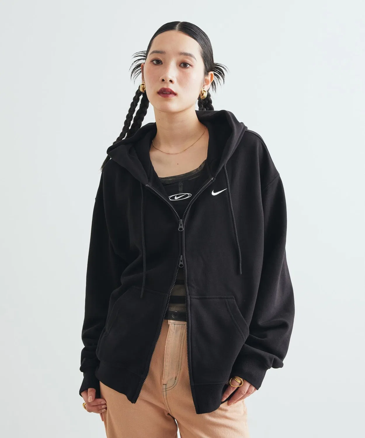 Женский оверсайз худи с длинным рукавом модель Studio Fleece Lightweight NIKE, Black