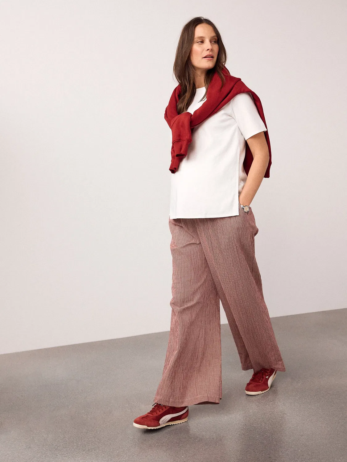 Брюки для беременных с широкими штанинами, Red Gingham Next, красный гингем