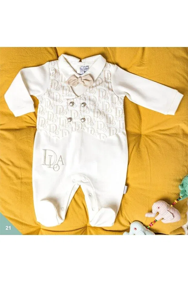Детский комплект одежды для мальчиков с принтом Babydola, Cream — фото 4