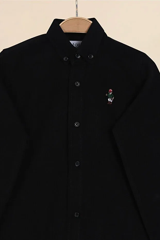 Детская рубашка для мальчиков льняная Piola Club, Black — фото 2