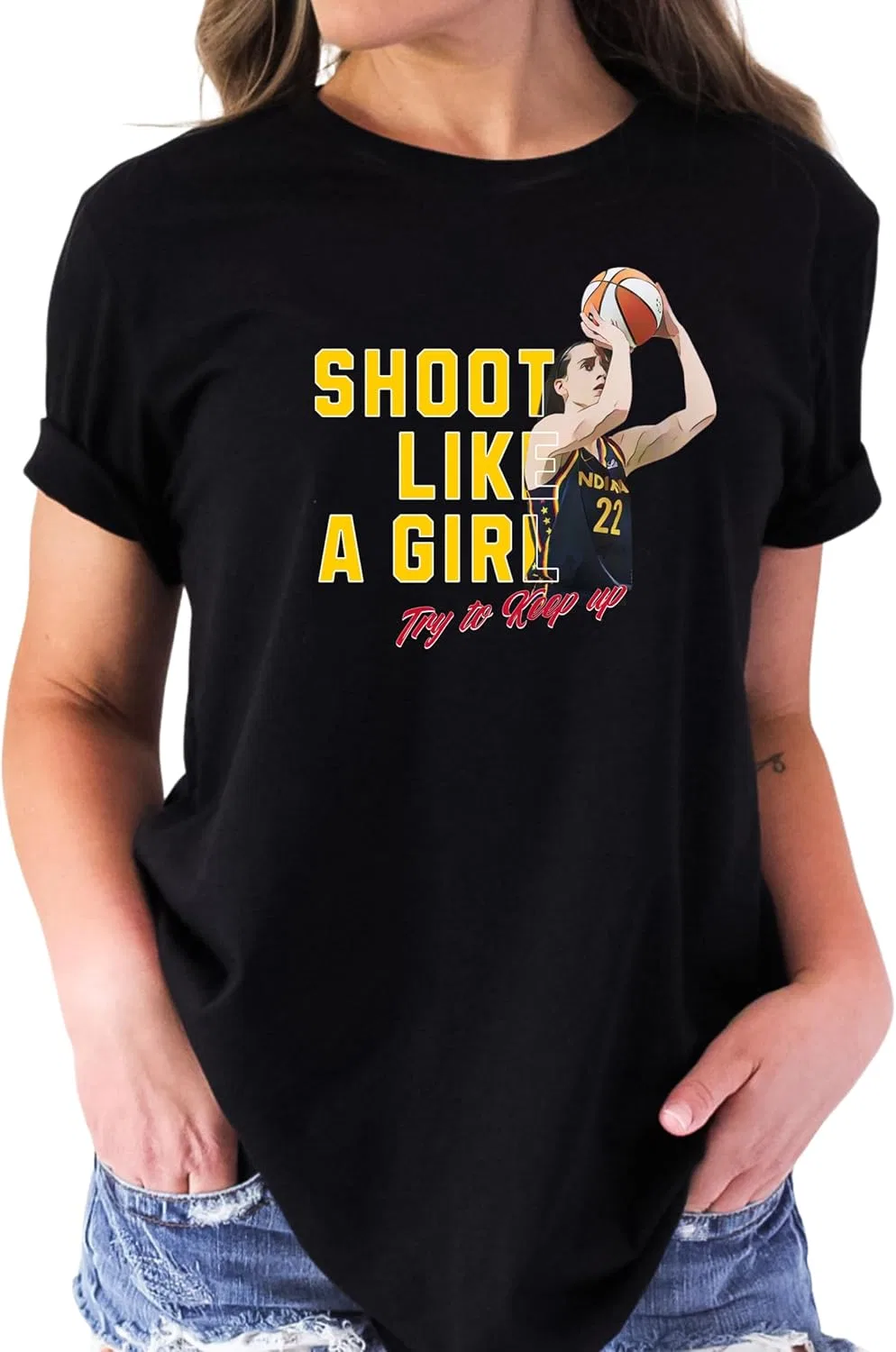 Женская футболка с принтом Shoot Like a Girl, Caitlin Clark #22, чёрный