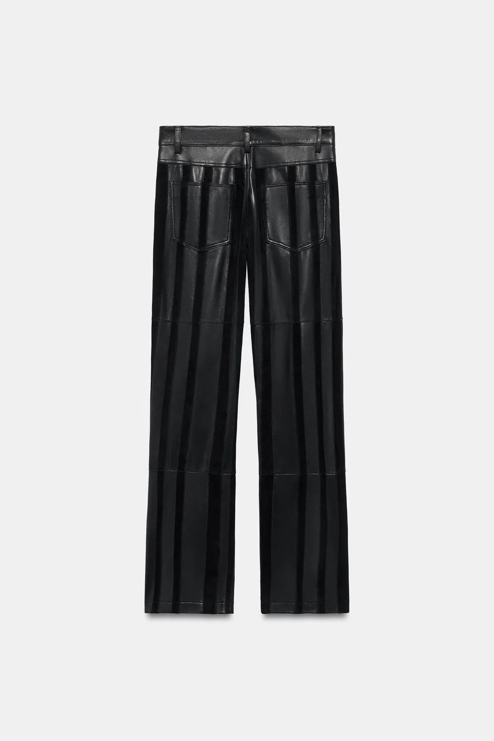 Брюки в полоску из 100% натуральной кожи от ZW COLLECTION ZARA, Black — фото 4