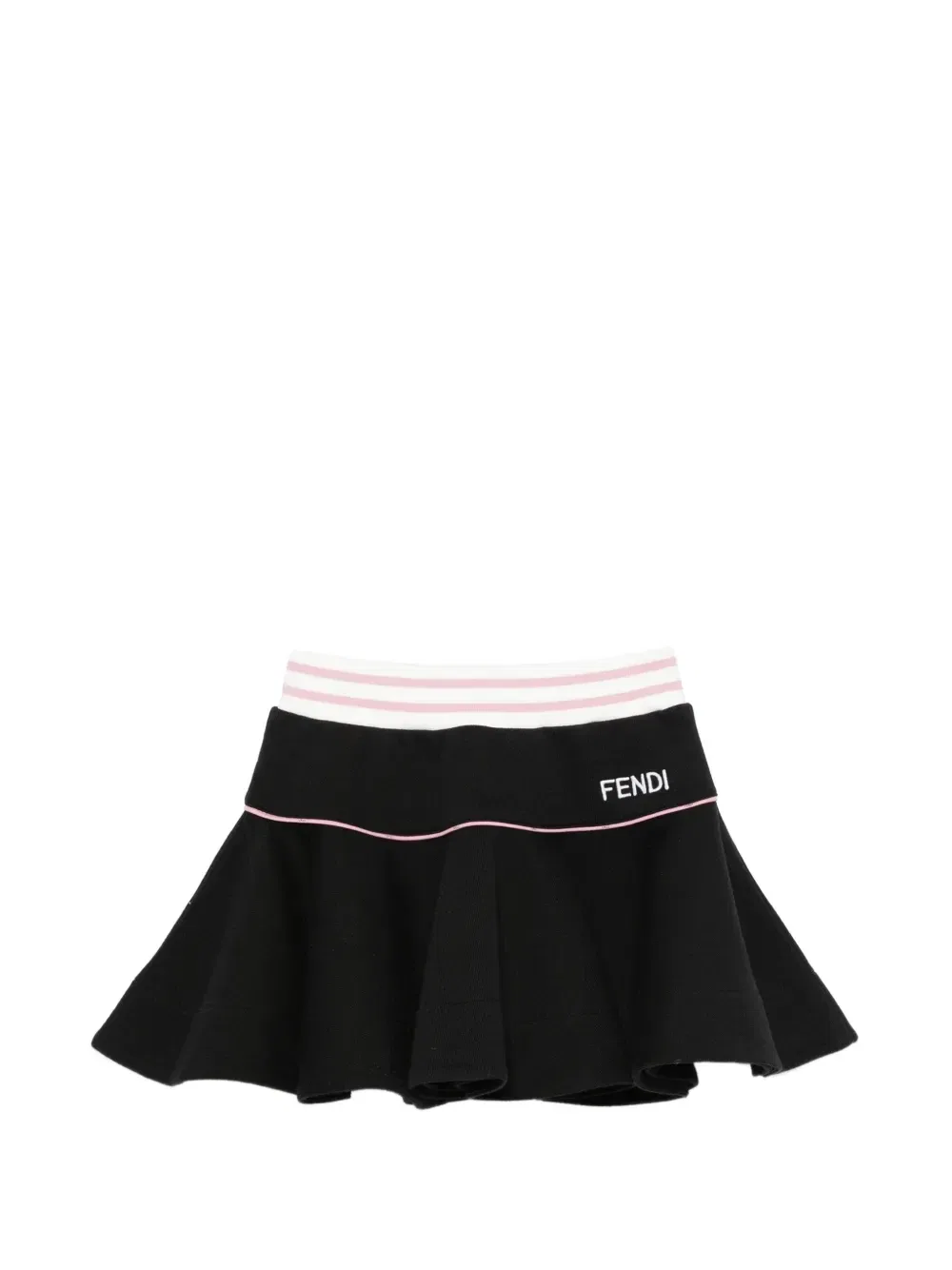 Плиссированная юбка с вышитым логотипом Fendi Kids, черный