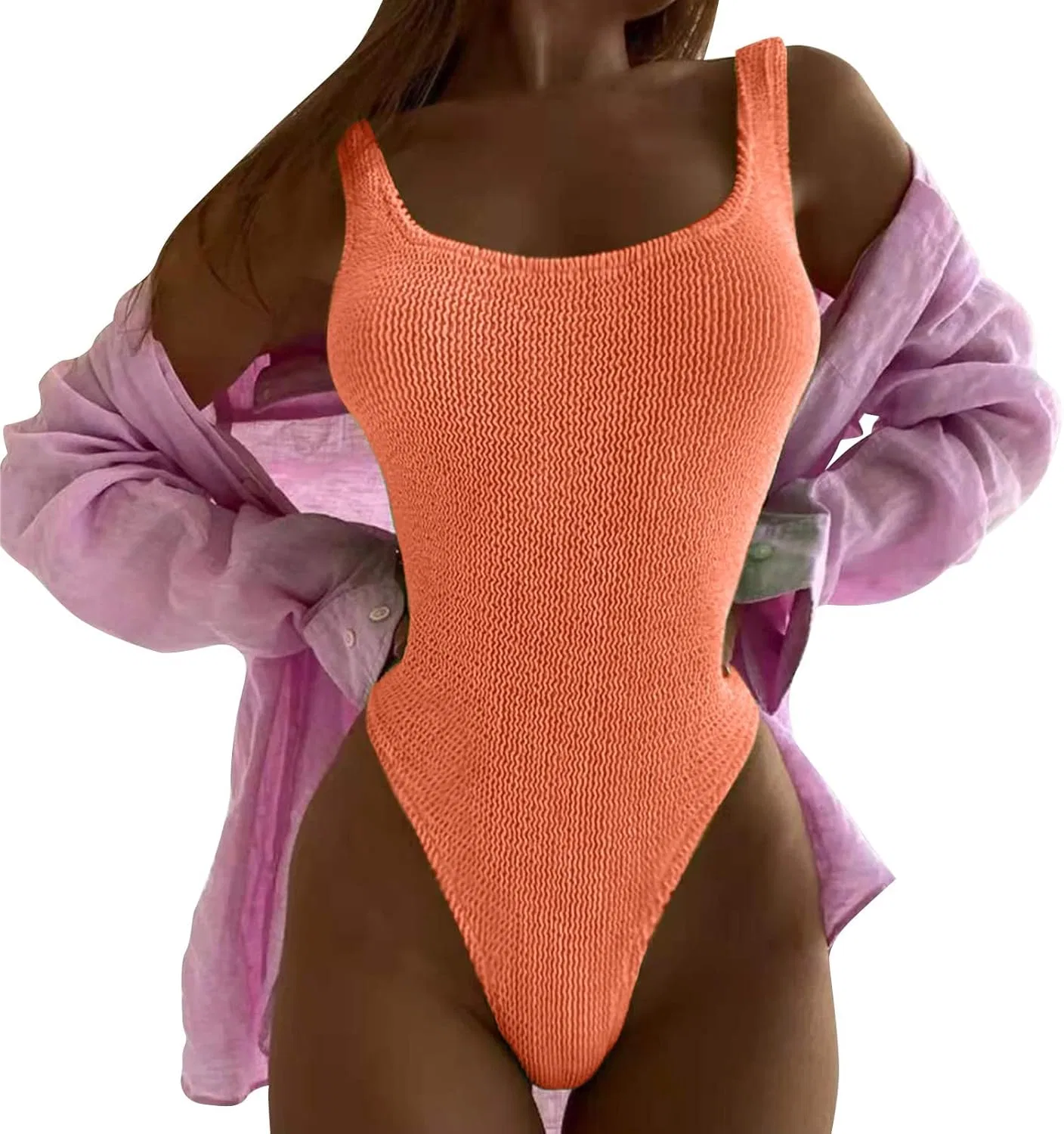 Женский слитный купальник с завышенной талией и утяжкой, Orange