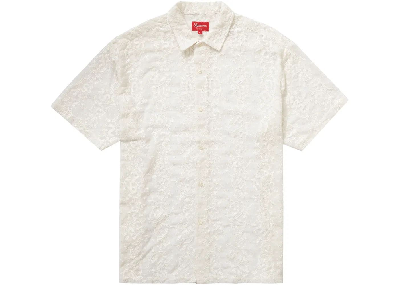 Мужская рубашка с принтом Supreme Chainstitch Chiffon S/S Shirt, White