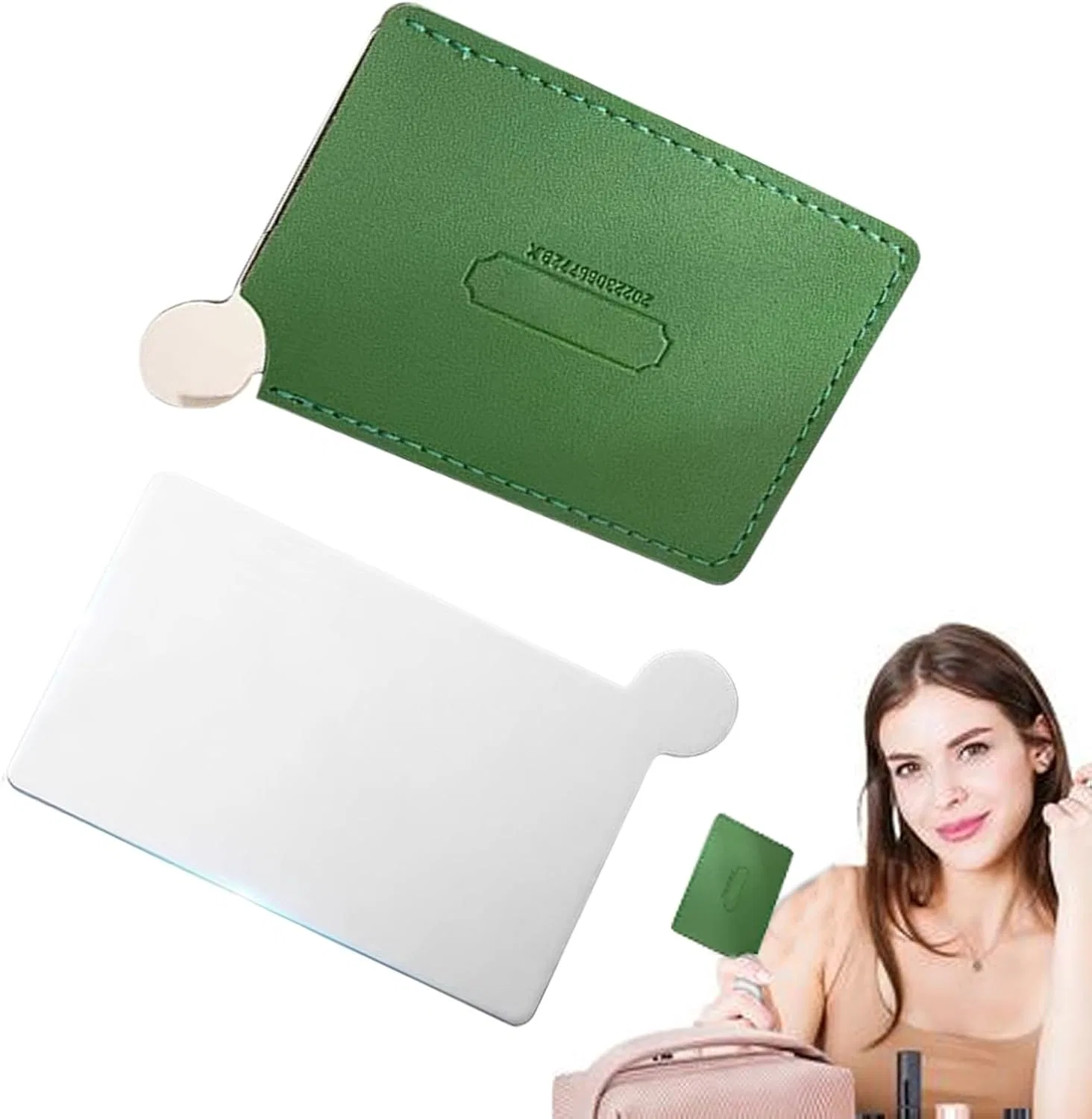 Зеркало карманное, косметическое, сталь, PU-чехол, 9.8x6.2 см, Green Generic