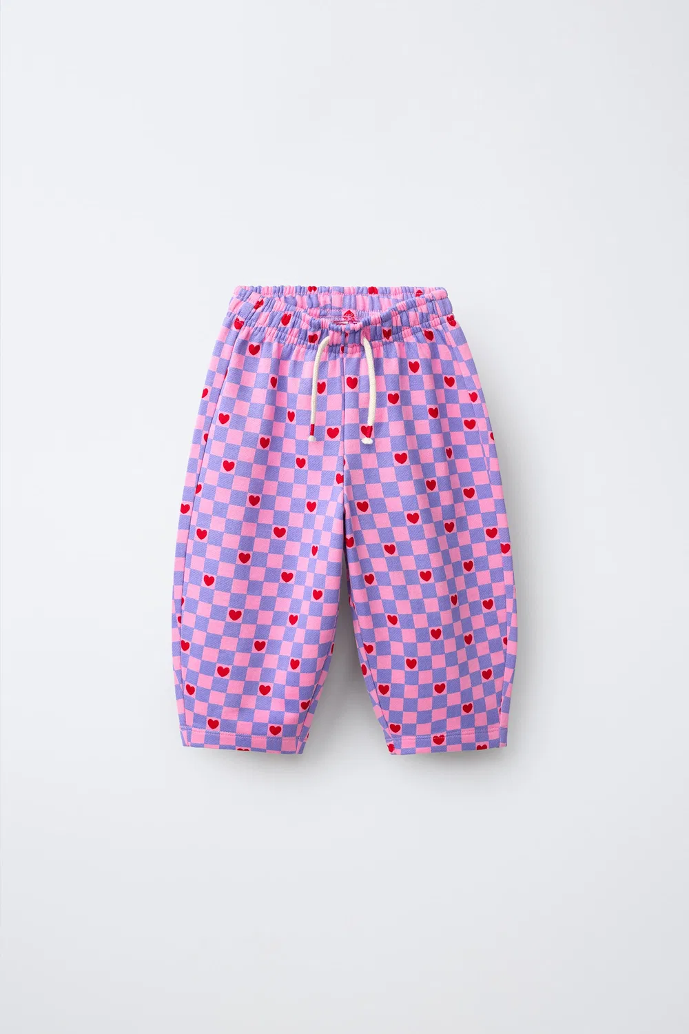 Брюки-бочки с принтом в клетку и сердечки ZARA, Lavender