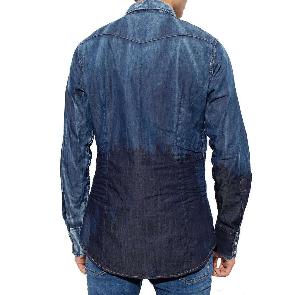Мужская рубашка с длинным рукавом Blue Denim Shirt Dsquared2, Blue — фото 3