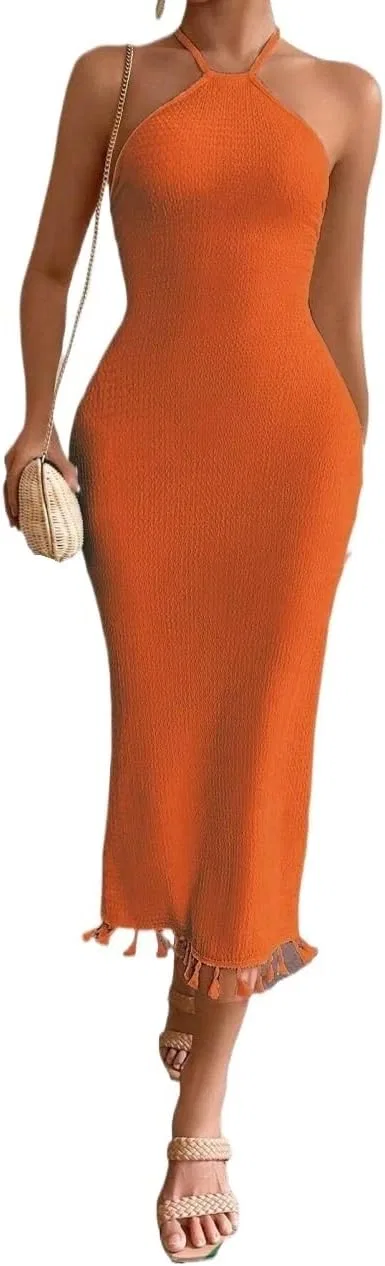 Женское летнее платье миди с разрезом Cami, Burnt Orange