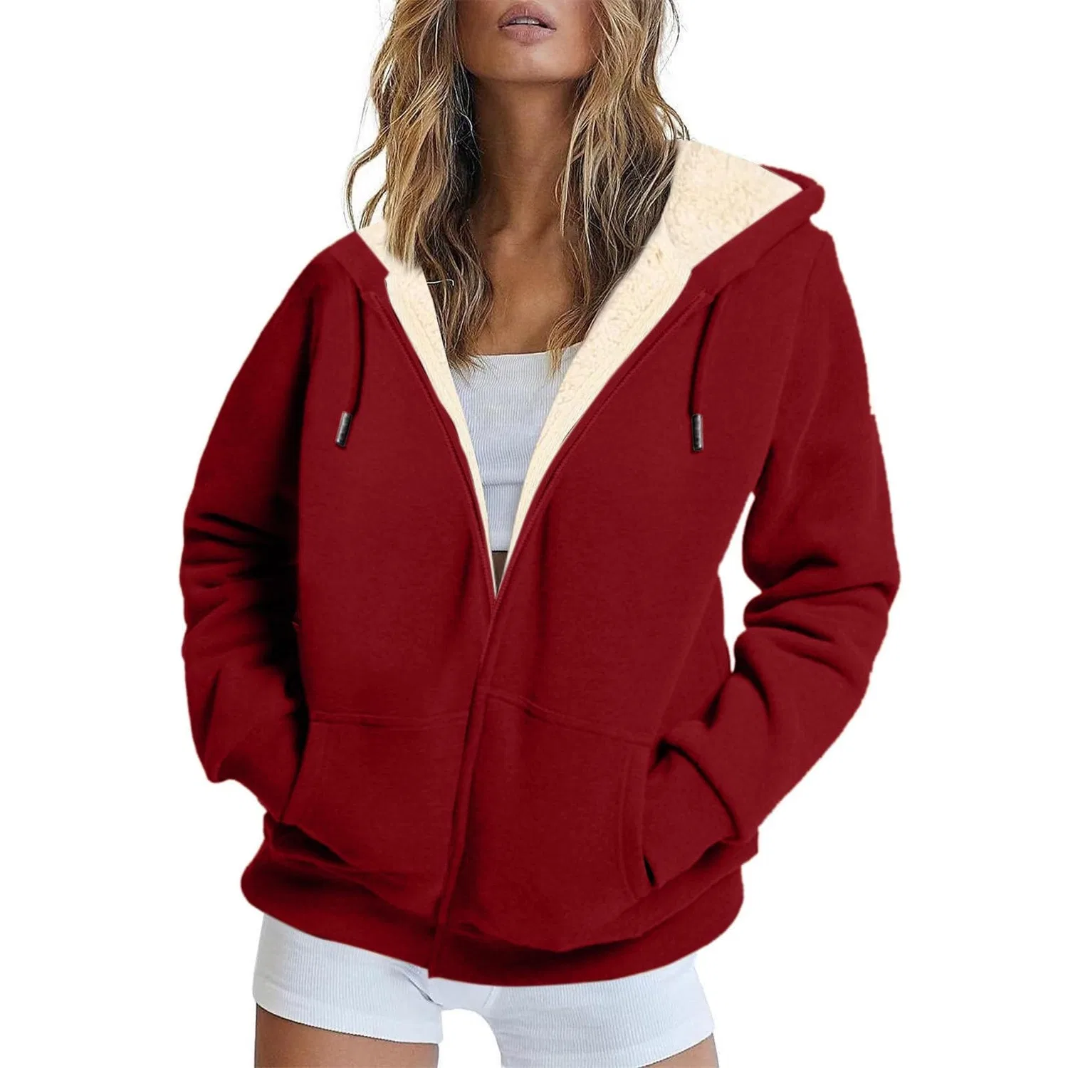 Женский худи на молнии с карманами Winter Warm Sweatshirts, Vino