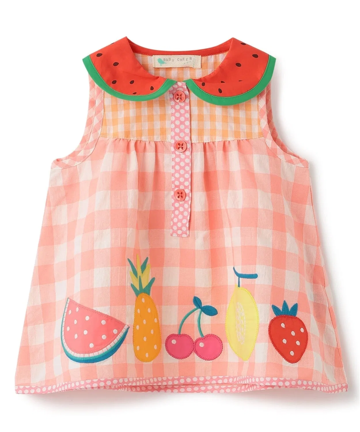 Детская туника для девочек с фруктовым принтом, модель Fruit Tunic, baby cheer, Red — фото 2