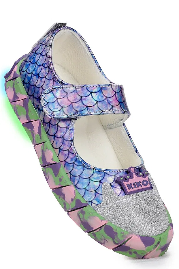 Детские балетки для девочек с принтом Zubin mermaid velcro lighted Kiko Kids, Lilac