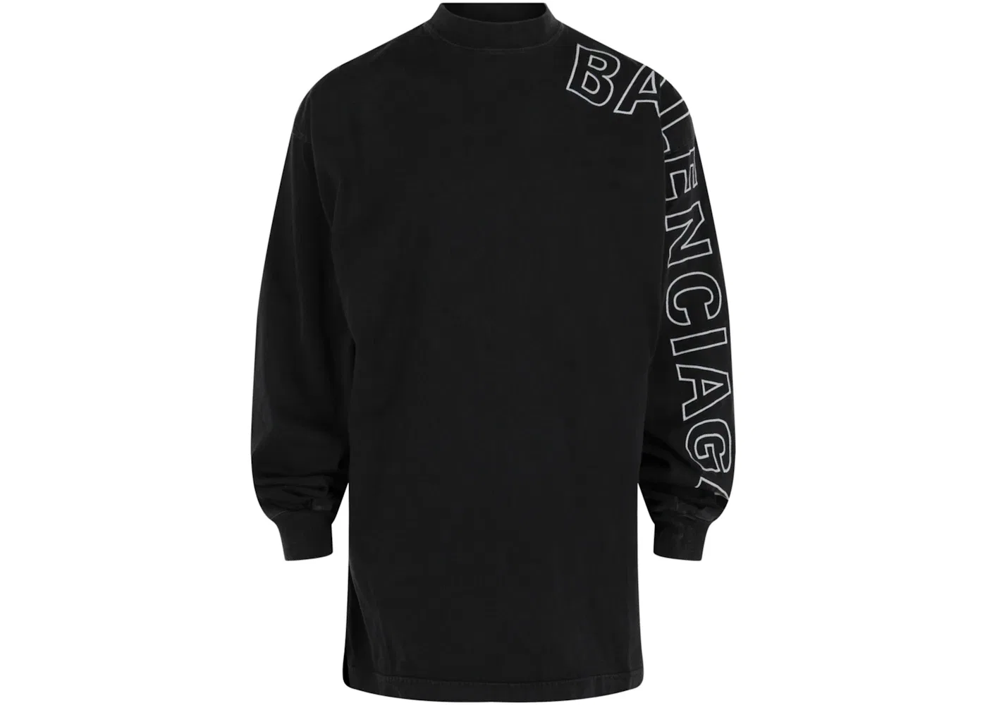 Мужская футболка с вышивкой с длинным рукавом Balenciaga, Washed Black White