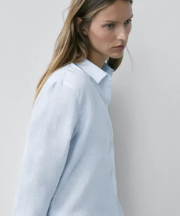 Рубашка свободного кроя с принтом, Massimo Dutti, 100% лен — фото 4