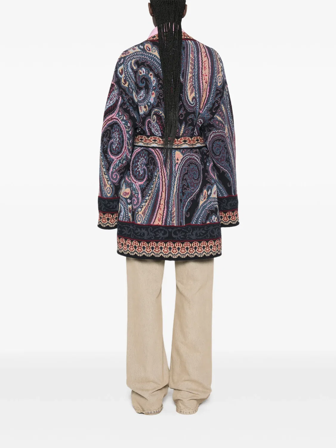 Кардиган с поясом и принтом пейсли Etro, синий — фото 4