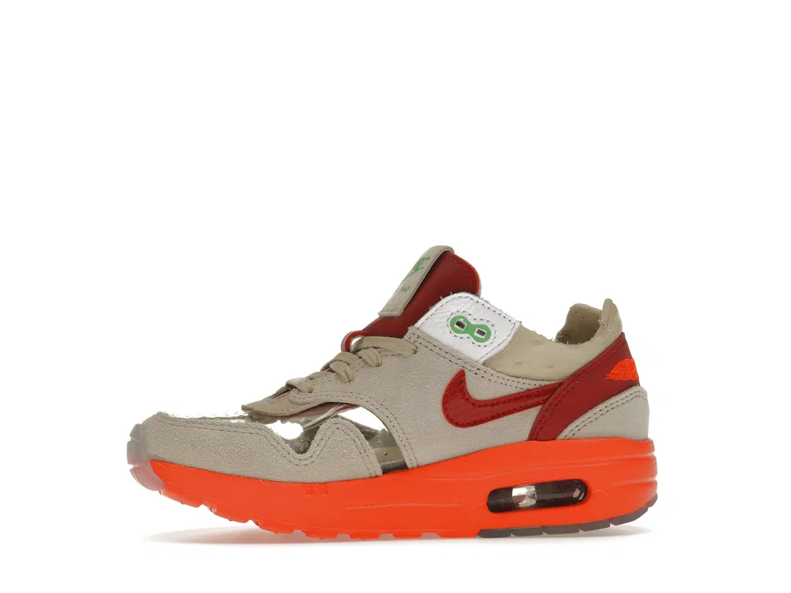Детские кроссовки с прозрачным верхом Nike Air Max 1 CLOT Kiss of Death (2021) (PS) Nike, Net/Deep Red-Blaze Orange — фото 3