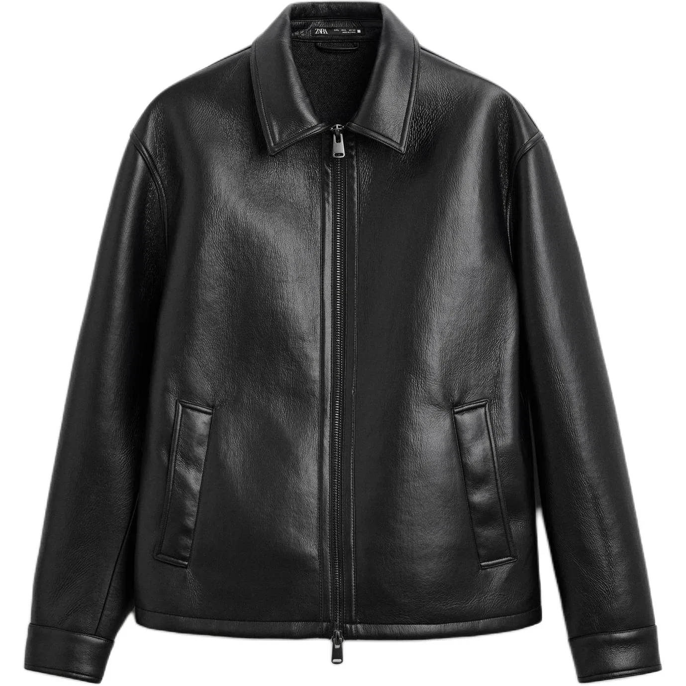 Мужское кожанное пальто с молнией Black, ZARA, Black