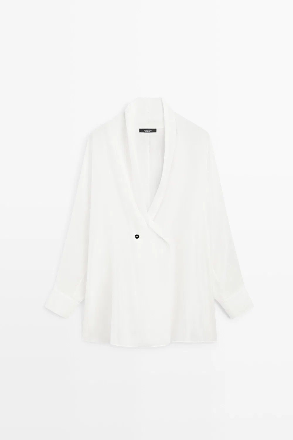 Кимоно Massimo Dutti Flowing 100% Silk Tuxedo-Style, кремовый — фото 2