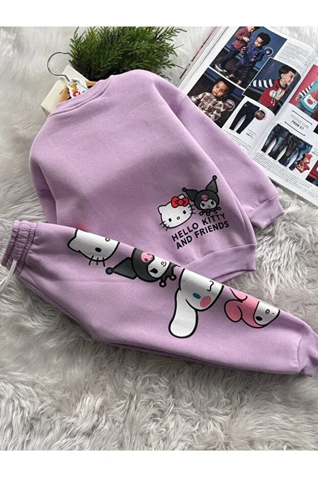 Детский комплект спортивного костюма для девочек с принтом Hello Kitty Kuromi My Melody Ciciboom, Purple — фото 4