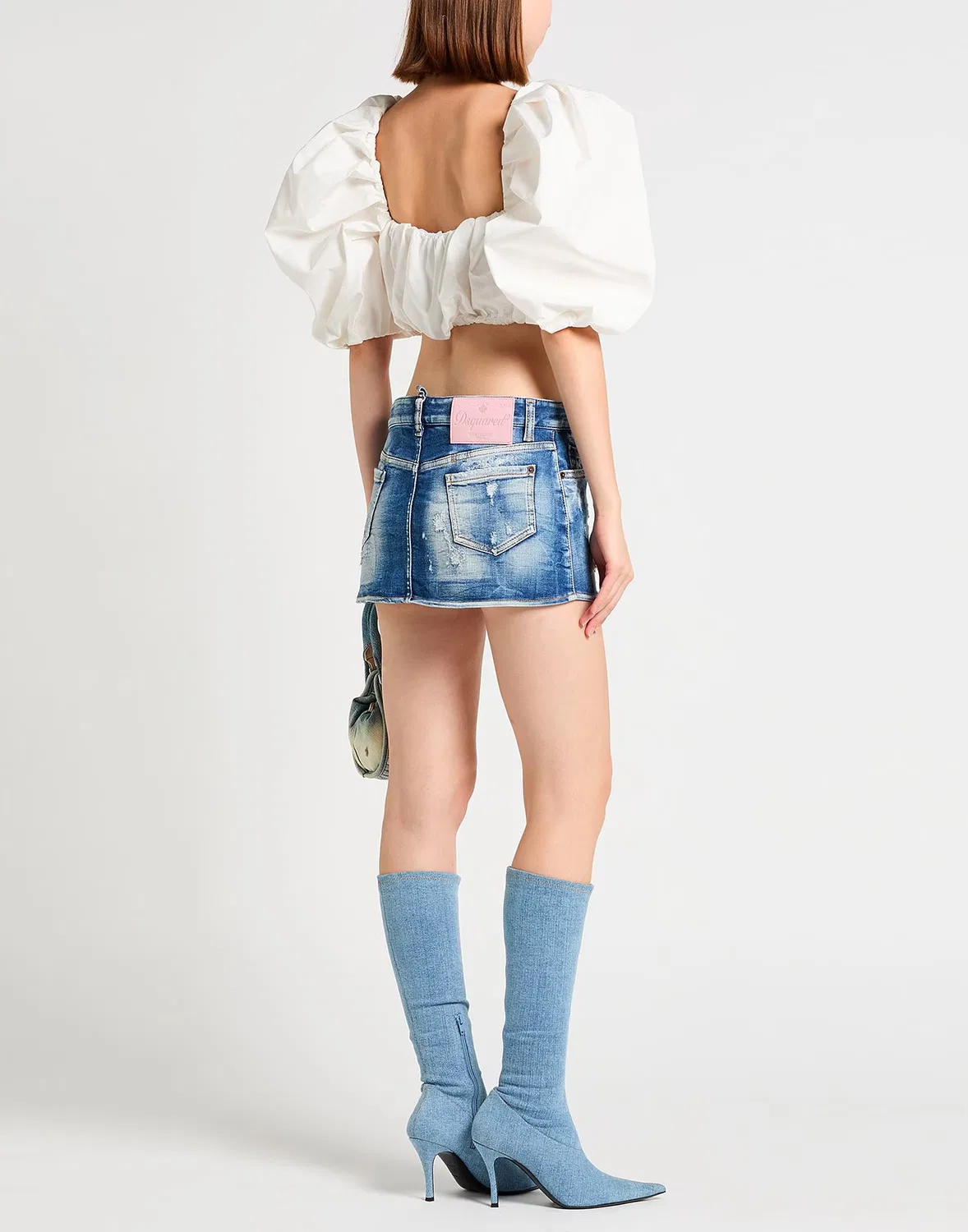 Женская юбка-карандаш денимовая с потертостями Dsquared2, синий — фото 3