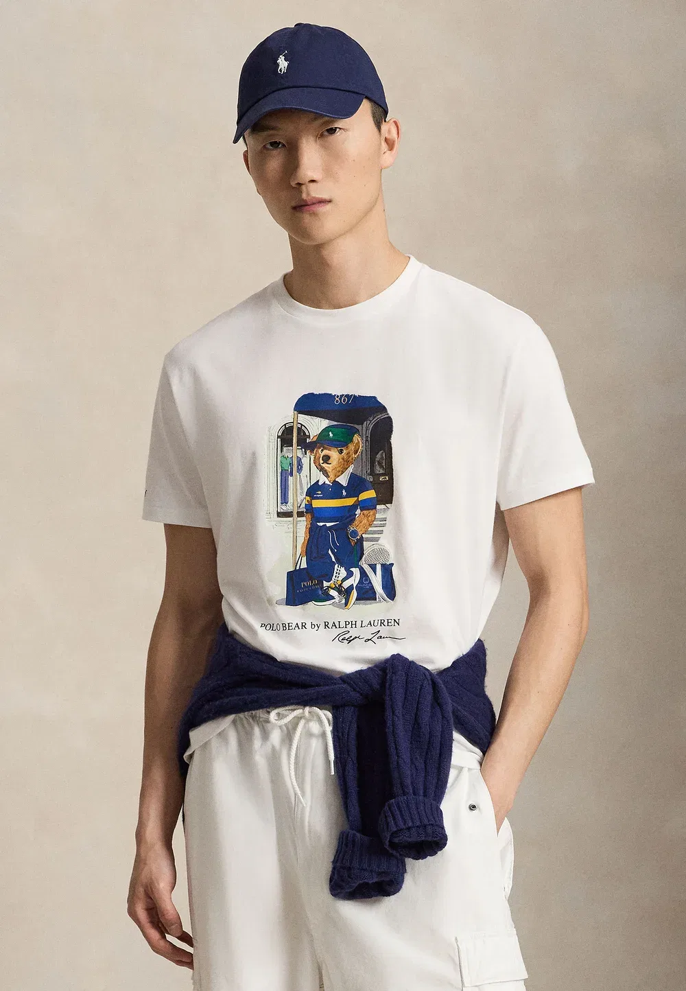 Футболка-Поло классического кроя с принтом медведя US Open Polo Ralph Lauren, White