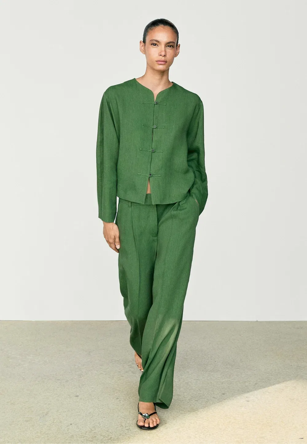 Брюки свободного кроя, создающие цельный образ Massimo Dutti, Dark Green