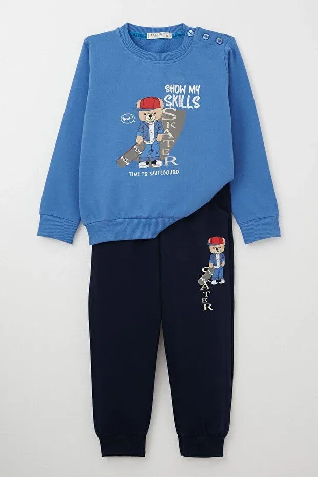 Детский комплект спортивной одежды для мальчиков с принтом Skateboarder Breeze, Saks Blue