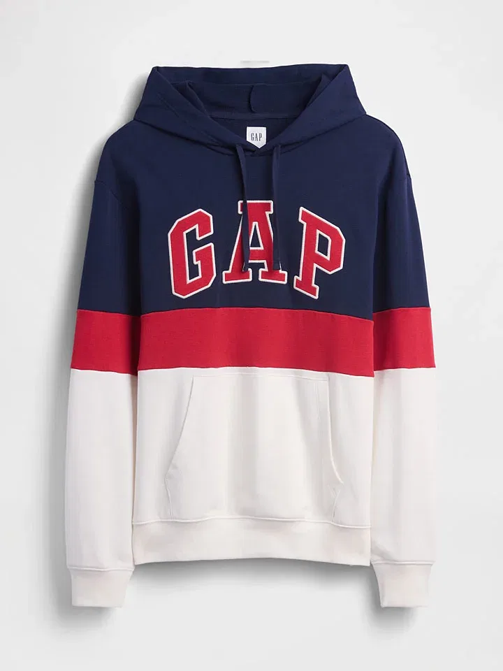 Мужское свободное худи с колор-блокингом GAP, Dark Blue/Red/White — фото 3