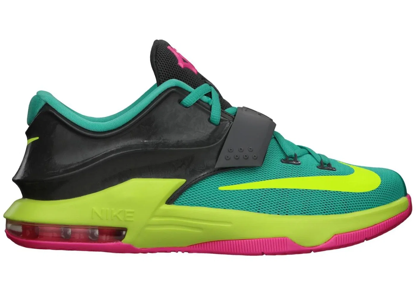 Детские кроссовки для мальчиков баскетбольные Nike KD 7, Hyper Jade/Volt/Hyper Pink/Dark Base Grey