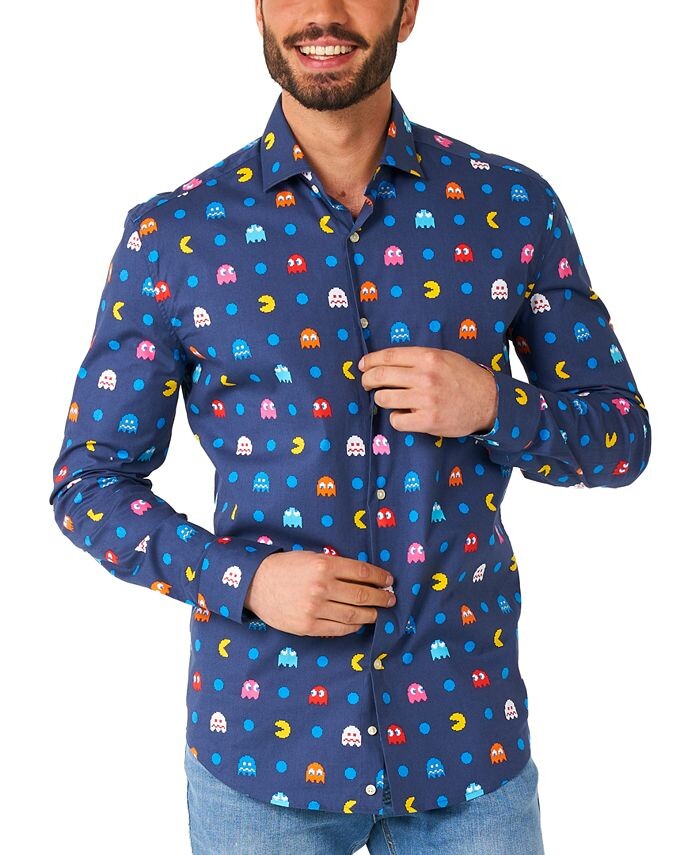 

Мужская рубашка с длинным рукавом с рисунком Pac-Man OppoSuits, синий