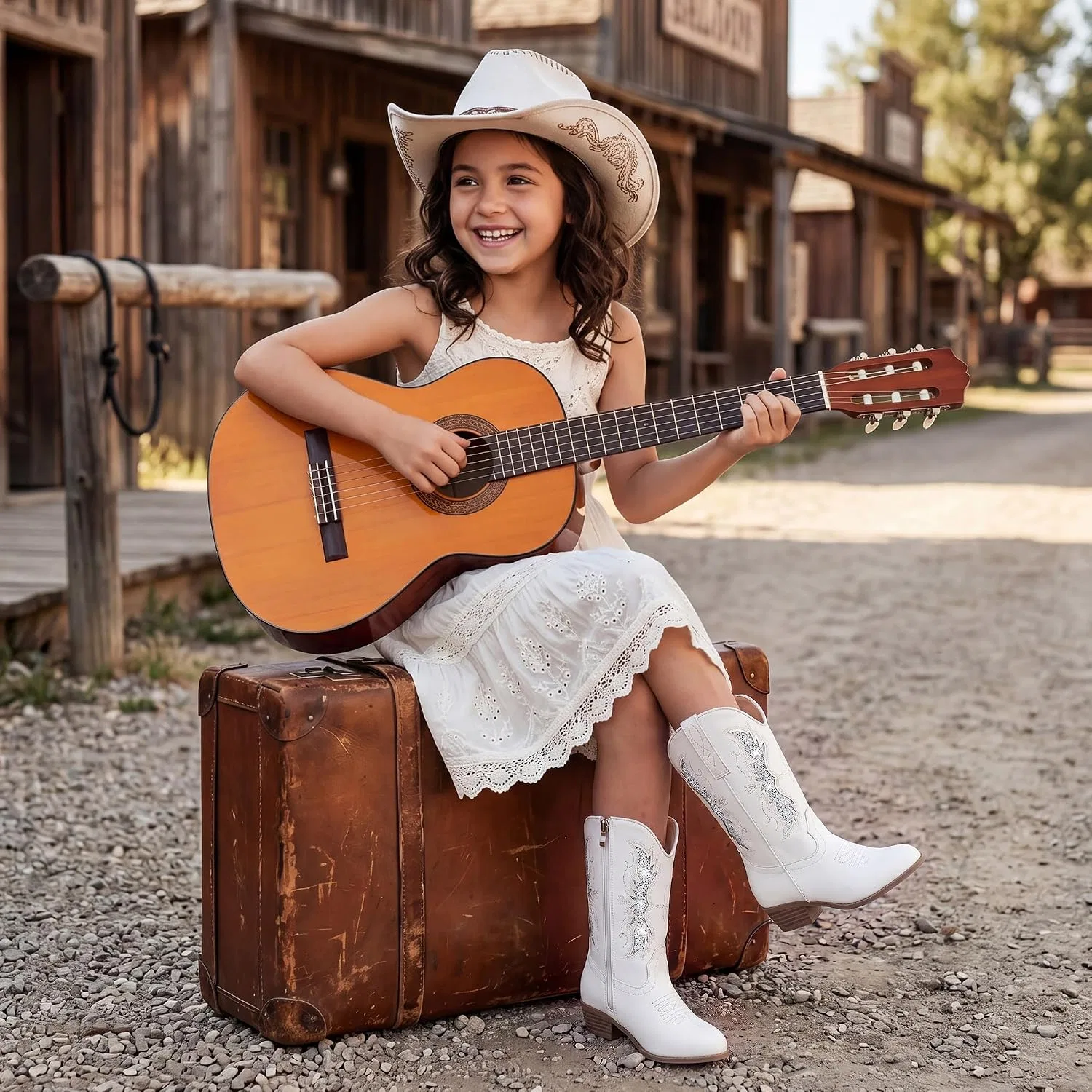 Детские сапоги для девочек с блестками Cowgirl Cowboy Boots Motasha, White Silver — фото 2