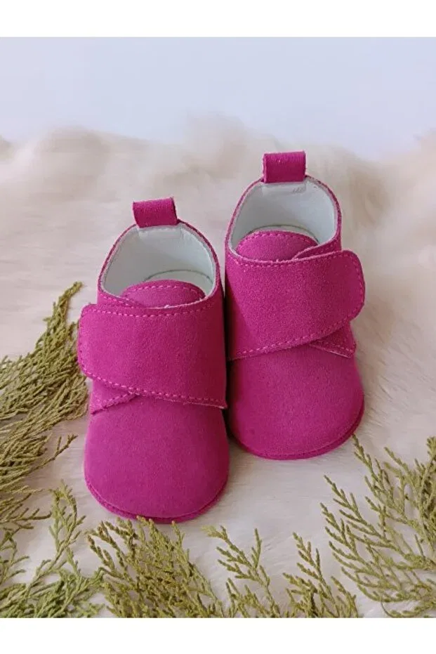 Детские ботиночки кожаные Fuchsia genuine leather velcro baby shoes Hodore, Fuchsia — фото 4