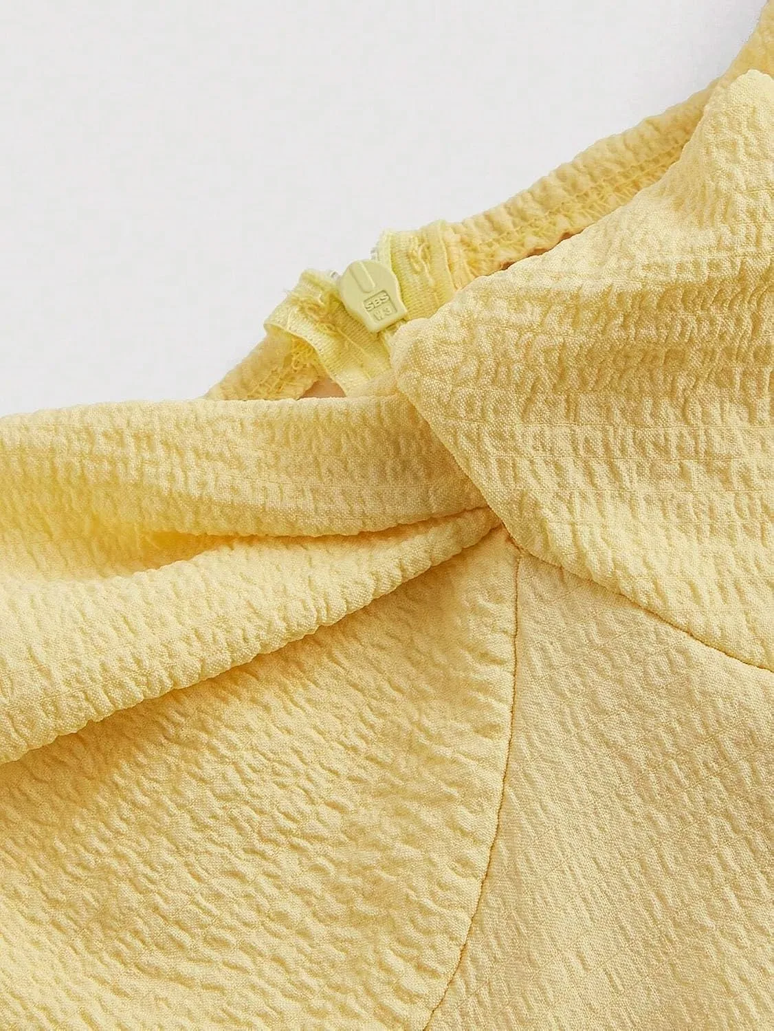Женское миди-платье с завышенной талией и буфами Generic, Yellow — фото 3