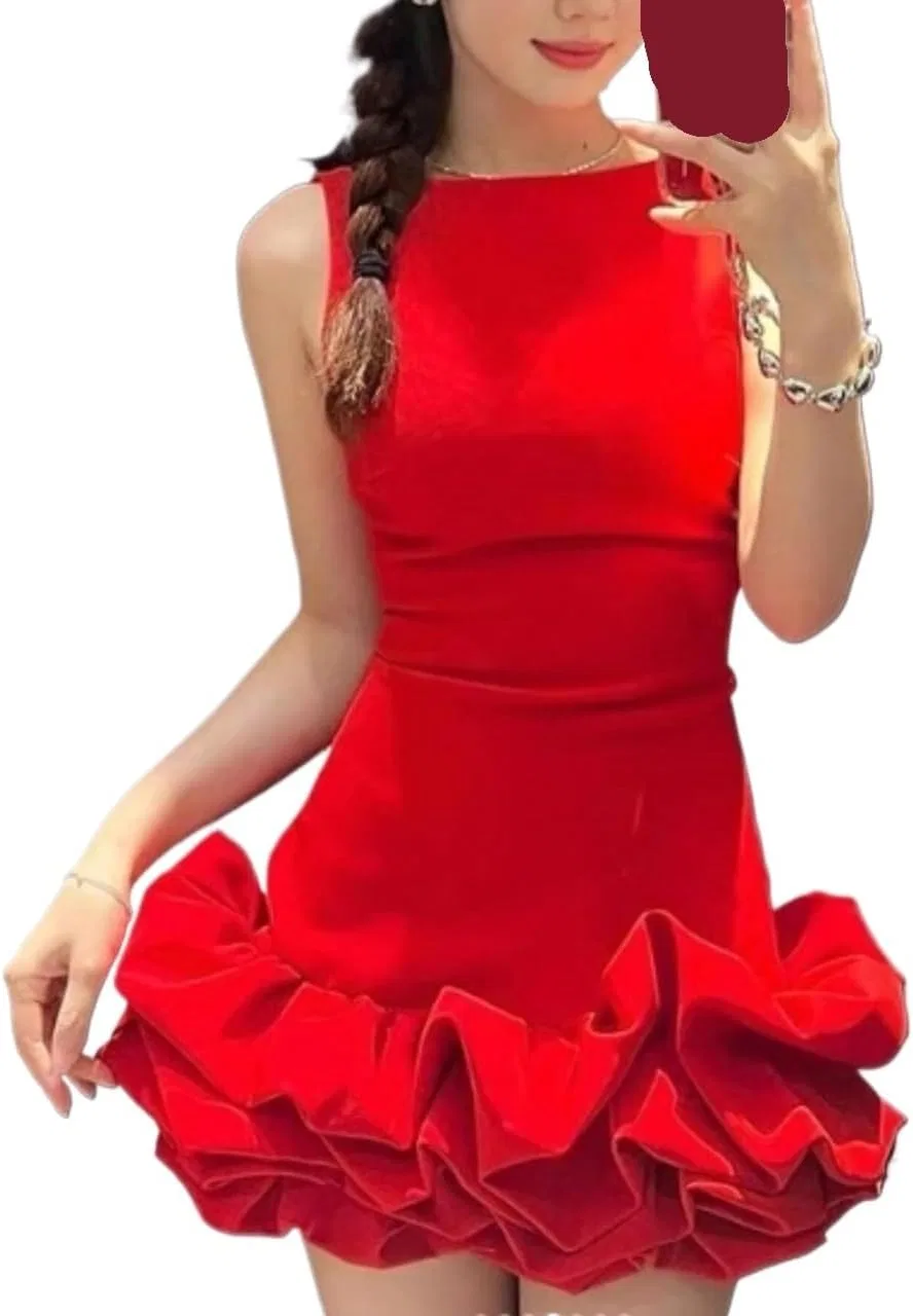 Женское A-силуэта мини-платье с рюшами, Red