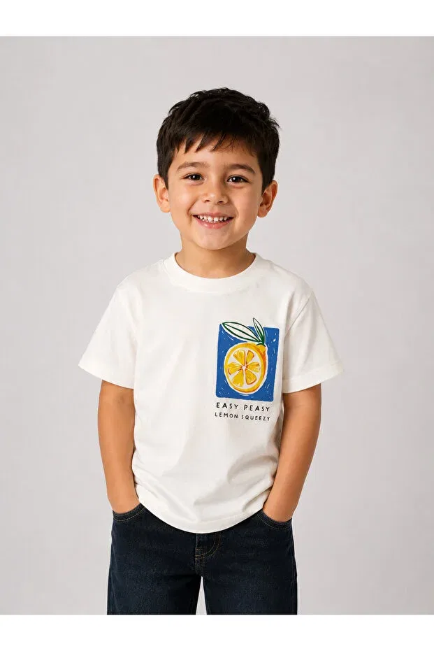 Детская футболка с принтом Lemon Printed T-Shirt Doamini, White — фото 3
