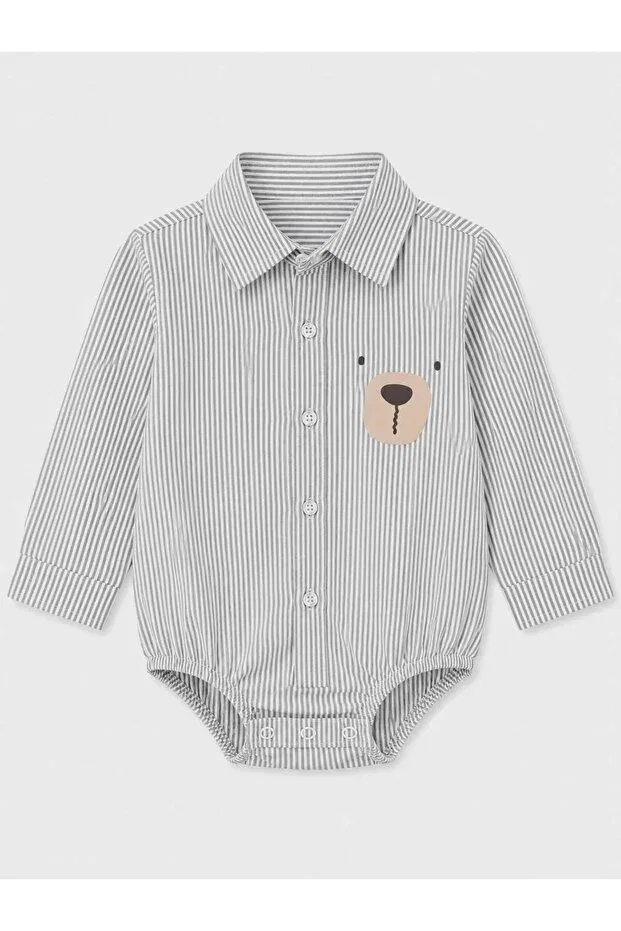 Детская рубашка для мальчиков с длинным рукавом IsyiS baby boy striped snap button shirt Outlet, Gray — фото 2