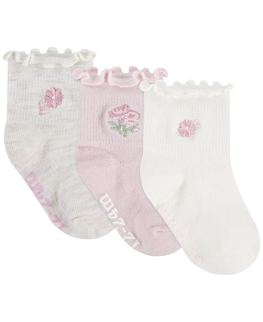 Комплект носков с рифленым манжетом, с прорезиненными стопами, модель Crew Socks abercrombie kids, Chalk Pink/Gray/White — фото 2